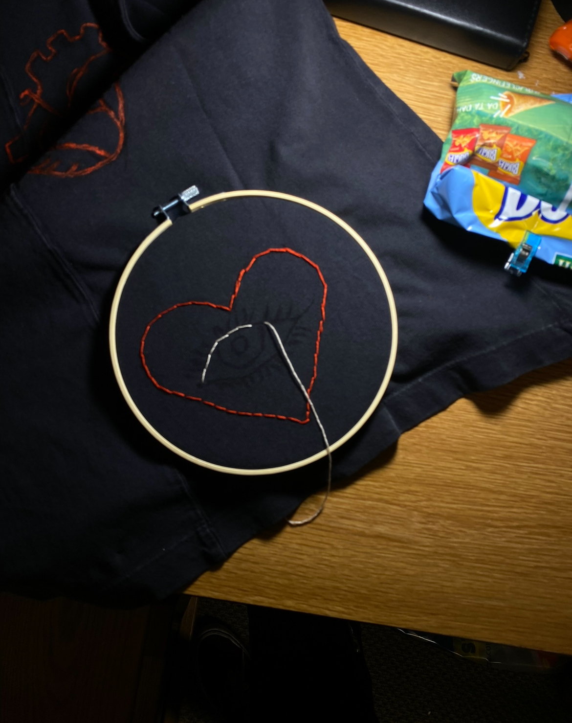 A crocheted character